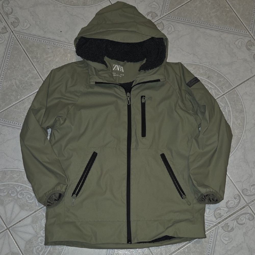 Kids Waterproof Olive Green Hooded Jacket